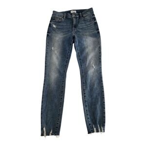 Pistola High Rise Skinny Distressed Raw Hem Jeans Blue Medium Wash 27 Stretchy